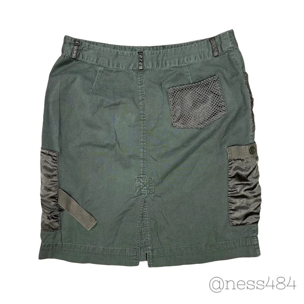 CLIO VINTAGE Cargo Mini Skirt Olive Green Utility Pockets Mesh Detail Women's L - Picture 4 of 6